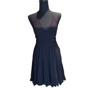 NWT Free People Black Tie-Back Deep V-Neck Cotton Dress, Size Medium